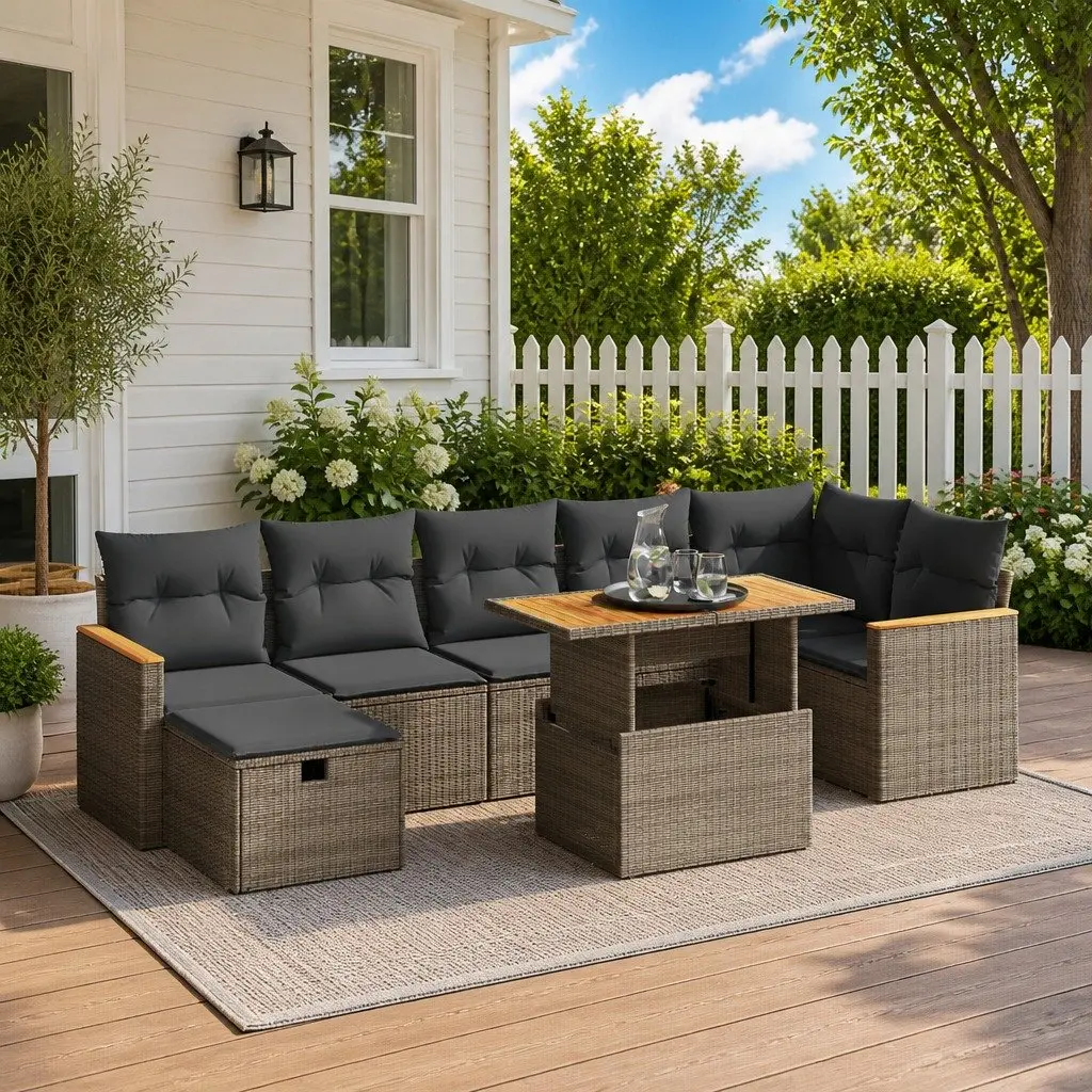 8-Piece Grey Modular Garden Sofa Set for Outdoor Spaces