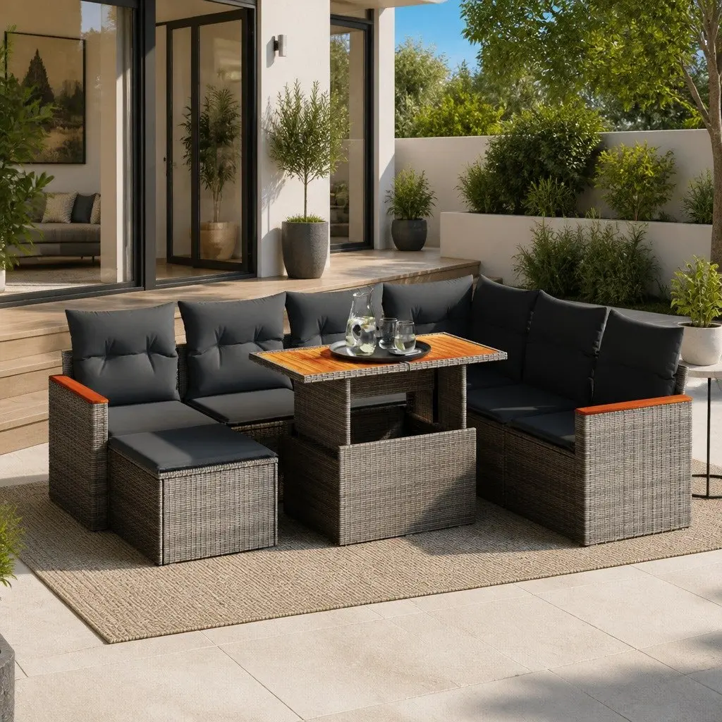 Modular 8-Piece Garden Sofa Set in Grey Poly Rattan