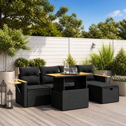 Stylish 6-Piece Black Poly Rattan Garden Sofa Set