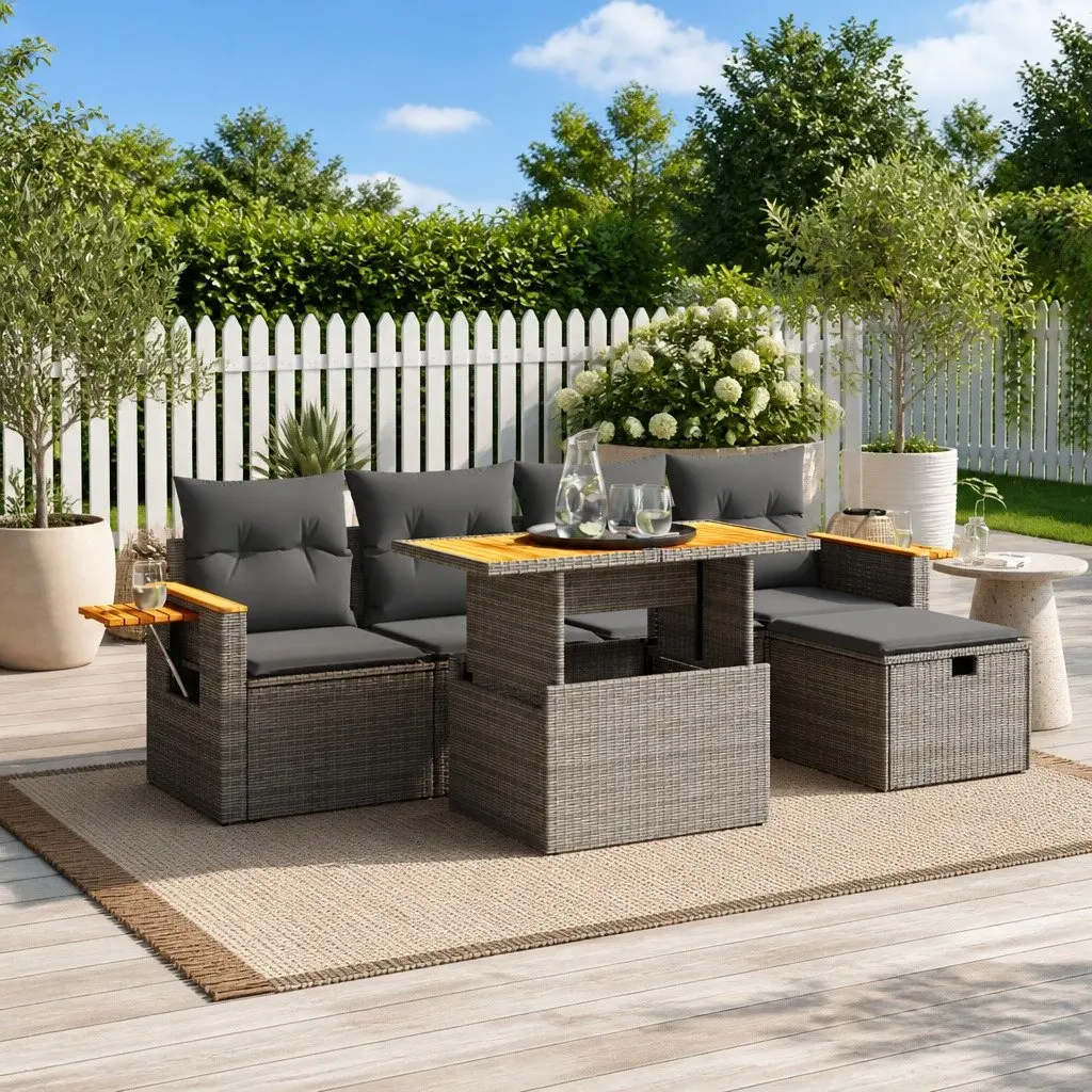 Outdoor 6 Piece Grey Modular Garden Sofa Set