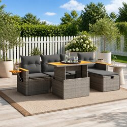 Outdoor 6 Piece Grey Modular Garden Sofa Set