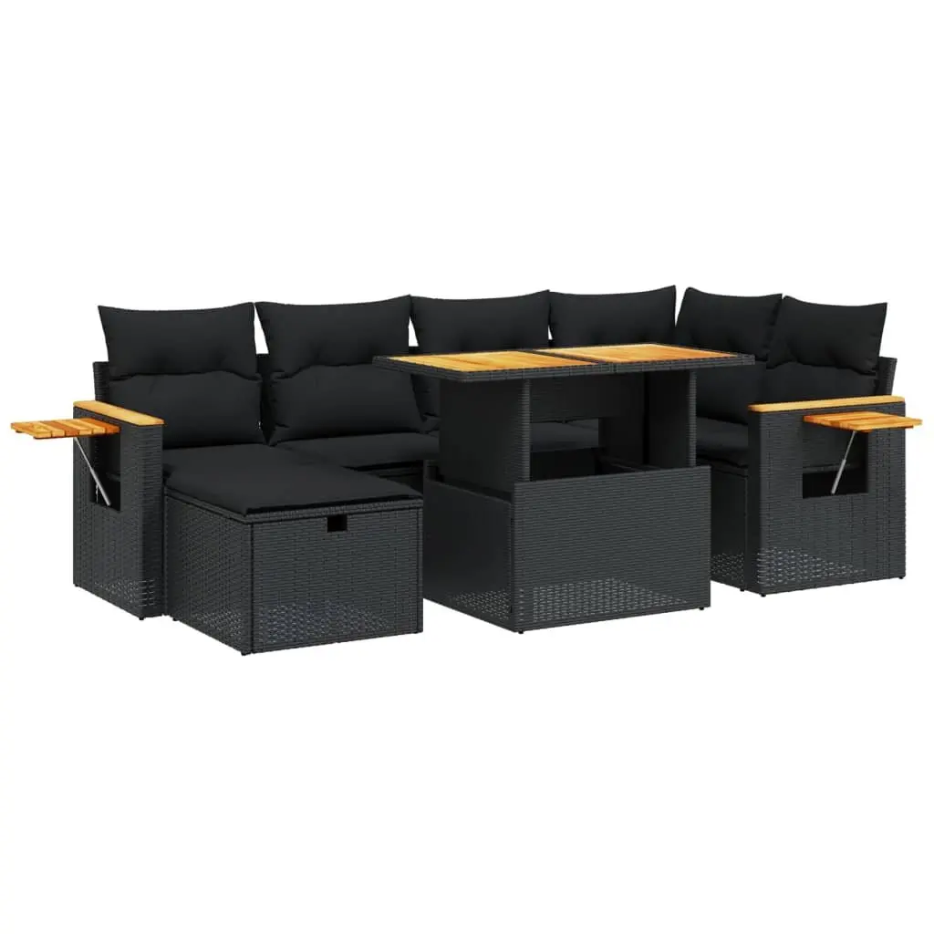 7 Piece Garden Sofa Set PE Rattan Black Modular Outdoor Furniture with Cushions