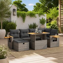 Sturdy 7 Piece Grey Garden Sofa Set with Cushions