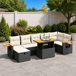 Durable 8 Piece Black Poly Rattan Garden Sofa Set