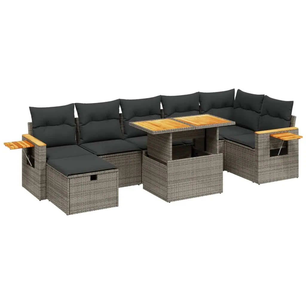 8 Piece Garden Sofa Set PE Rattan Grey with Cushions Modular Outdoor Patio Furniture
