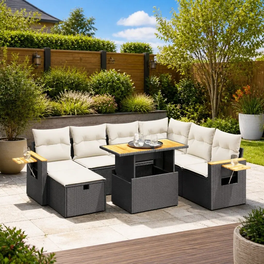 8-Piece Modular Garden Sofa Set in Black Rattan