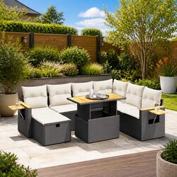 Premium 8-Piece Modular Garden Sofa Set in Black Rattan