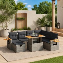 8-Piece Modular Garden Sofa Set in Grey Poly Rattan