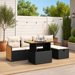 Black Modular Garden Sofa Set 6 Piece Outdoor Furniture