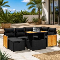 Exceptional 7 Piece Black Poly Rattan Garden Sofa Set