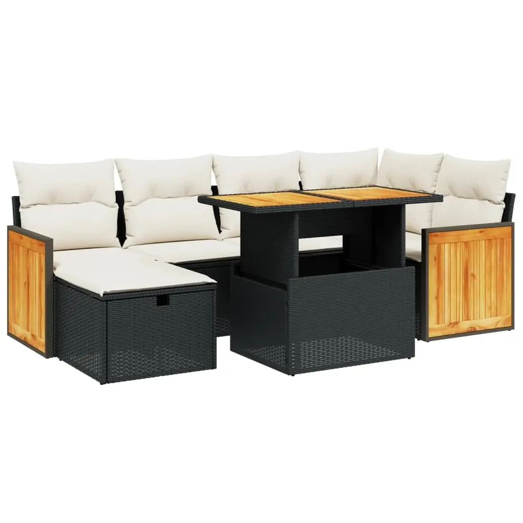 7 Piece Outdoor Sofa Set PE Rattan Black Modular Furniture with Cushions