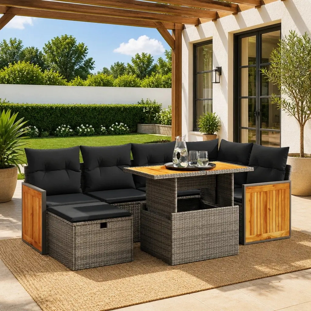 Garden Sofa Set PE Rattan 7 Piece Modular Outdoor Furniture Grey