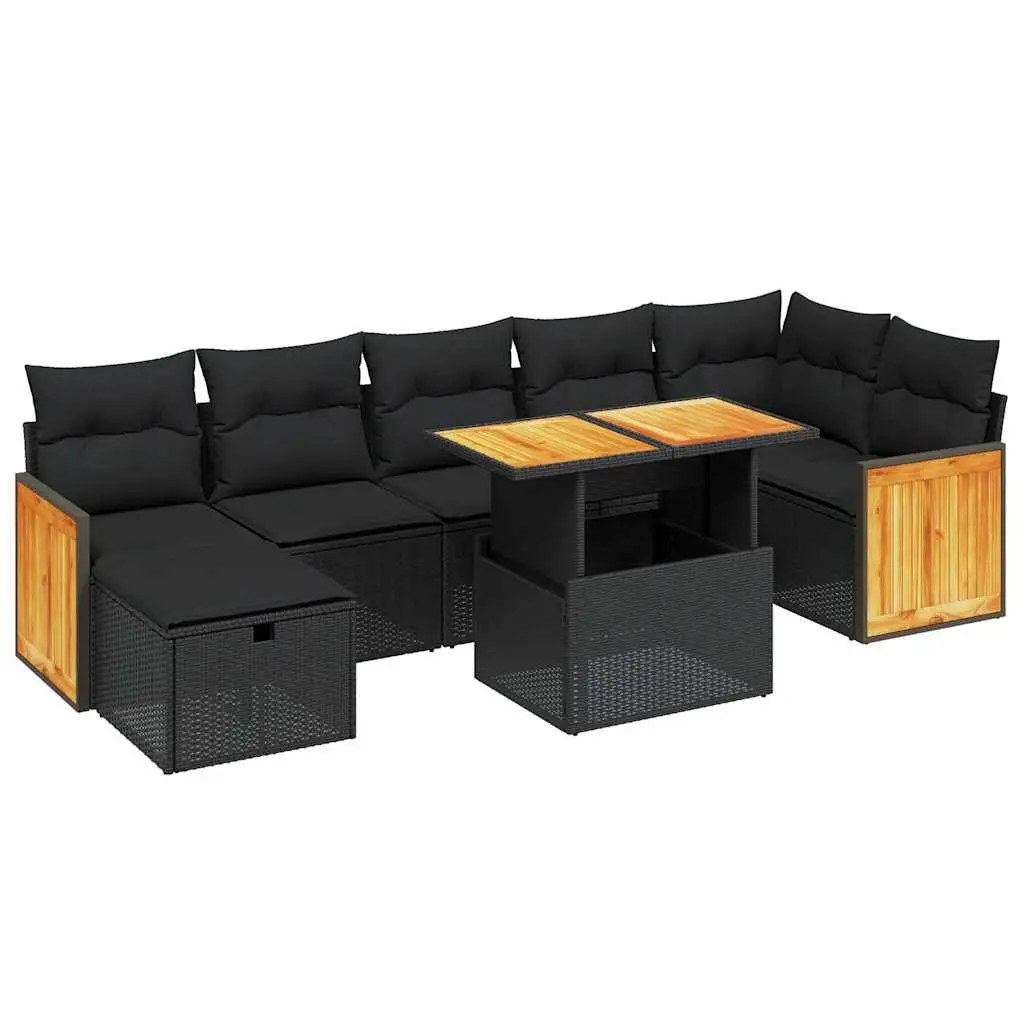 8-Piece Black Poly Rattan Garden Sofa Set for Outdoors