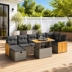 8 Piece Garden Sofa Set with Grey Cushions