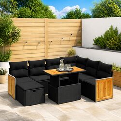8-Piece Modular Garden Sofa Set in Black Poly Rattan