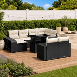 Exceptional 11-Piece Black Poly Rattan Garden Sofa Set
