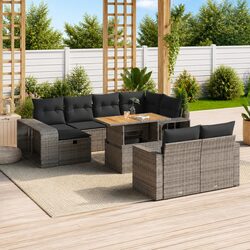 11-Piece Grey Poly Rattan Garden Sofa Set for Outdoors