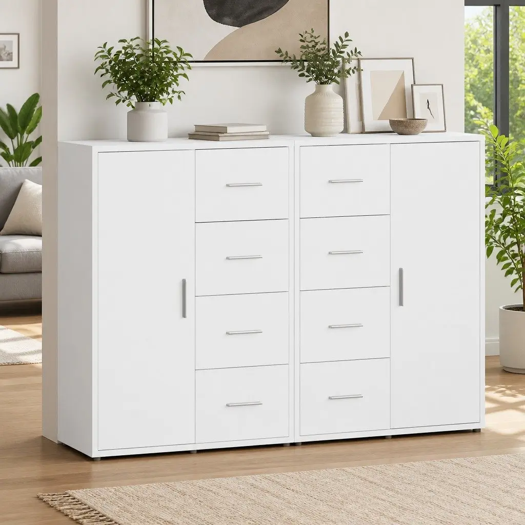White Sideboard Storage Cabinet Set of 2