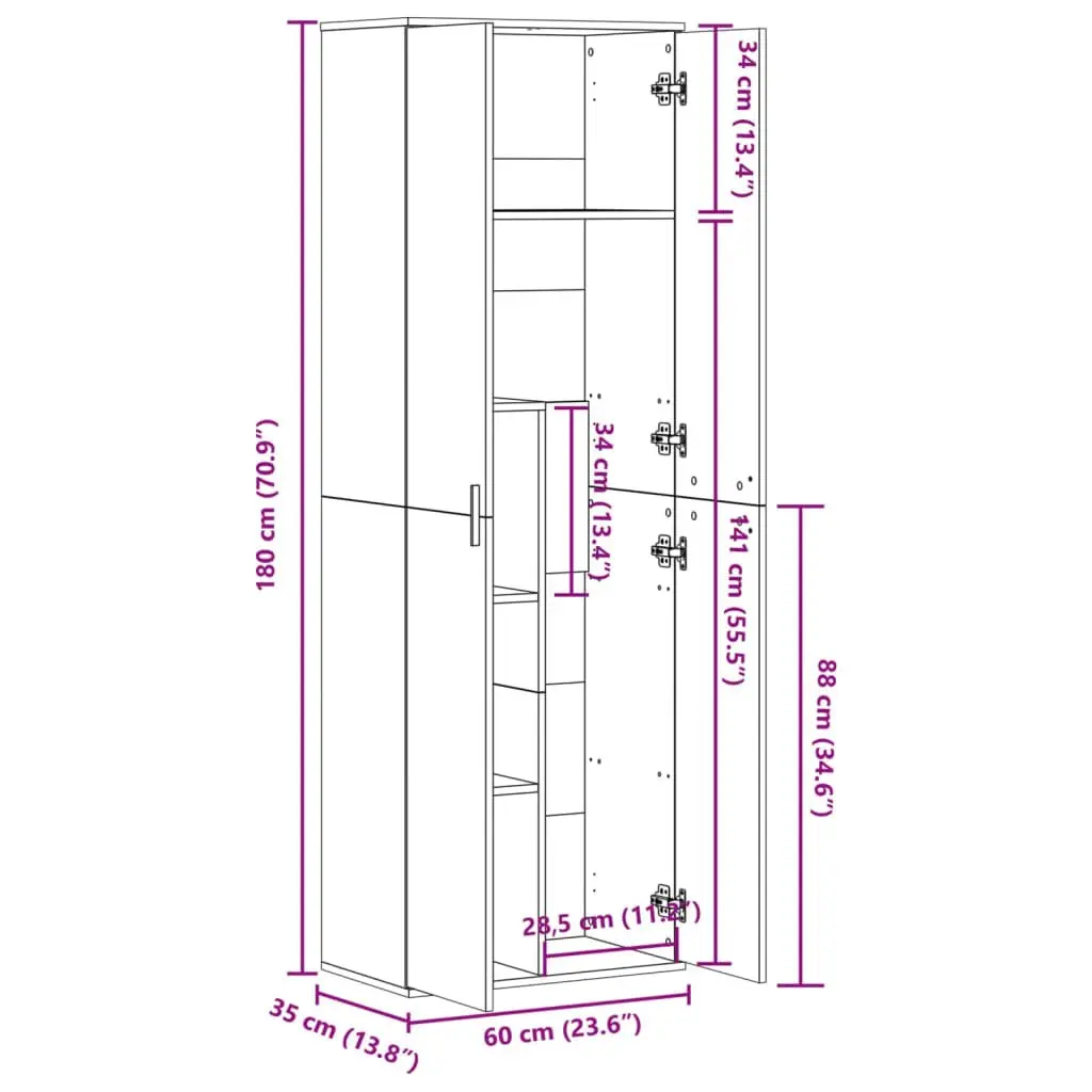Storage Cabinet Engineered Wood White 60x35x180cm Interior Highboard