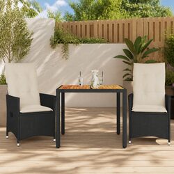 Durable 3 Piece Black Outdoor Bistro Set with Cushions