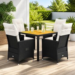 5 Piece Black PE Rattan Garden Dining Set with Cushions
