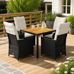 Durable 5 Piece Outdoor Dining Set with Cushions in Black