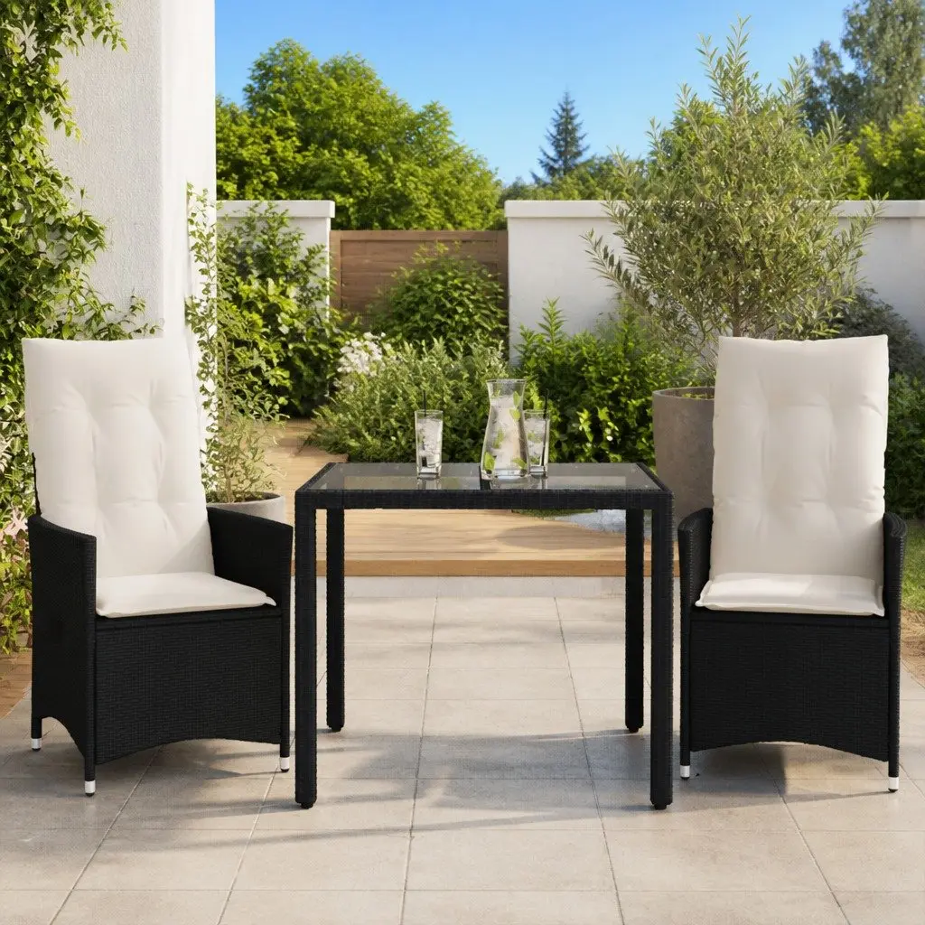Outdoor Bistro Set 3 Piece Garden Furniture Black