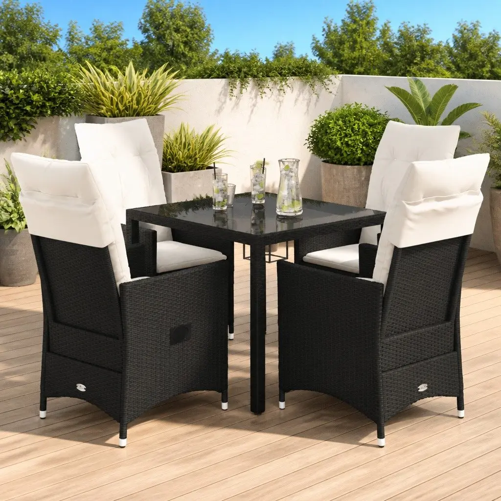 5 Piece Outdoor Dining Set Poly Rattan Black Garden Furniture Table Chairs