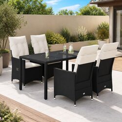 Premium 5 Piece Black Rattan Garden Dining Set with Cushions