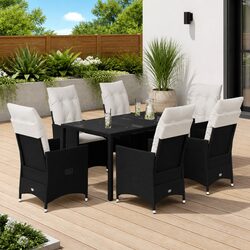 7-Piece Black Poly Rattan Outdoor Dining Set