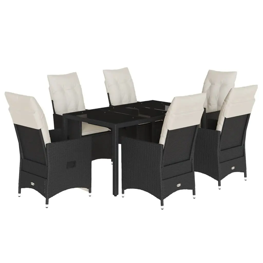 7-Piece Black Poly Rattan Outdoor Dining Set