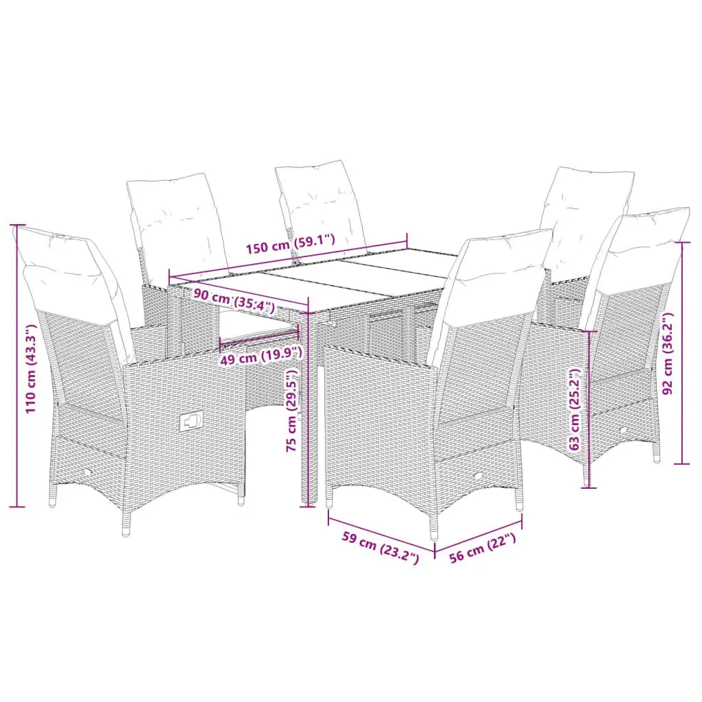 7-Piece Black Poly Rattan Outdoor Dining Set