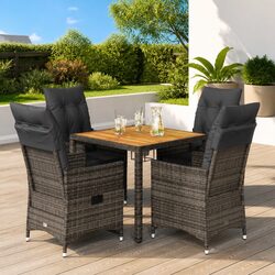 5-Piece Grey Garden Dining Set with Acacia Wood Table