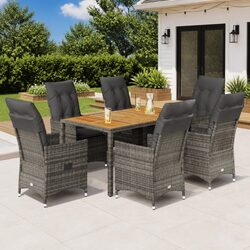 7-Piece Garden Dining Set with Cushions in Grey