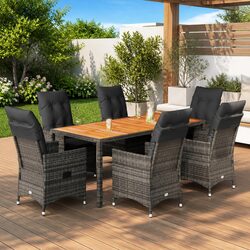 Durable 7 Piece Grey Poly Rattan Garden Dining Set