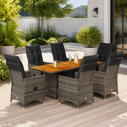 7 Piece Grey Outdoor Dining Set with Acacia Wood Table