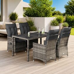 5 Piece Grey Poly Rattan Outdoor Dining Set with Cushions