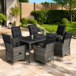 7-Piece Grey Poly Rattan Garden Dining Set