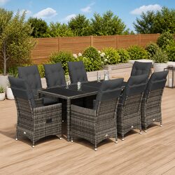Durable 9-Piece Grey Poly Rattan Garden Dining Set