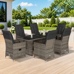 7 Piece Grey Poly Rattan Outdoor Dining Set with Cushions