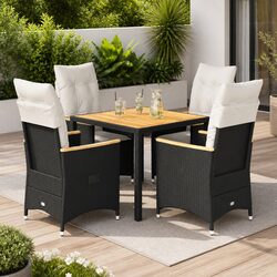 Durable 5-Piece Black Garden Dining Set with Cushions