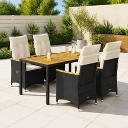 Durable 5 Piece Black PE Rattan Garden Dining Set