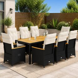 Sturdy 9 Piece Black PE Rattan Garden Dining Set
