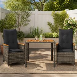 Durable 3 Piece Grey Bistro Set with Cushions