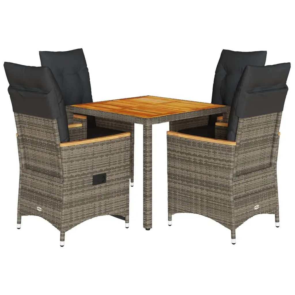 Garden Dining Set PE Rattan Acacia Wood 5 Piece Grey Outdoor Furniture