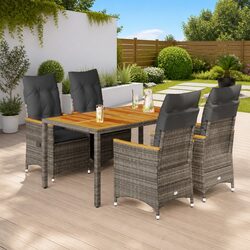 5 Piece Outdoor Dining Set with Cushions in Grey