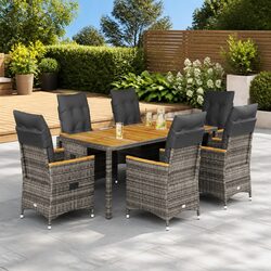 7-Piece Grey PE Rattan Outdoor Dining Set with Cushions