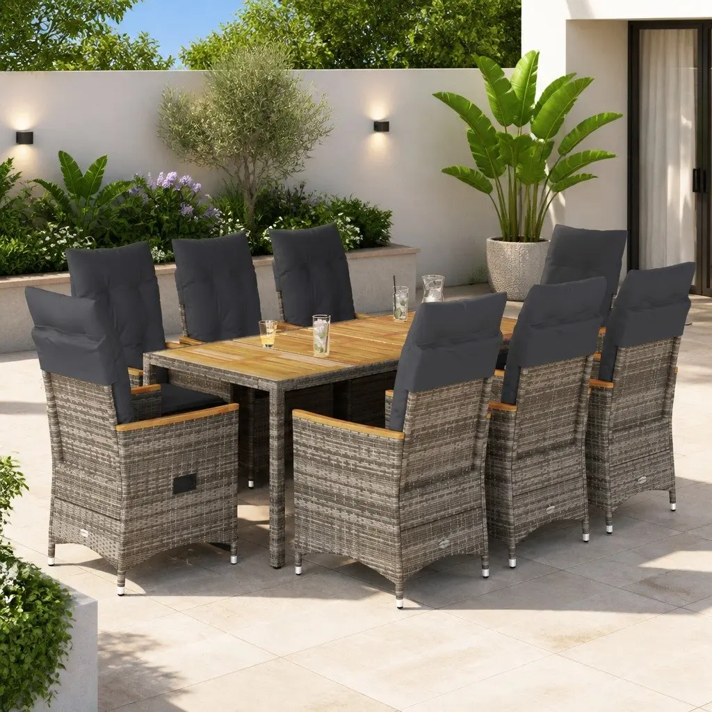 Grey Poly Rattan 9 Piece Garden Dining Set