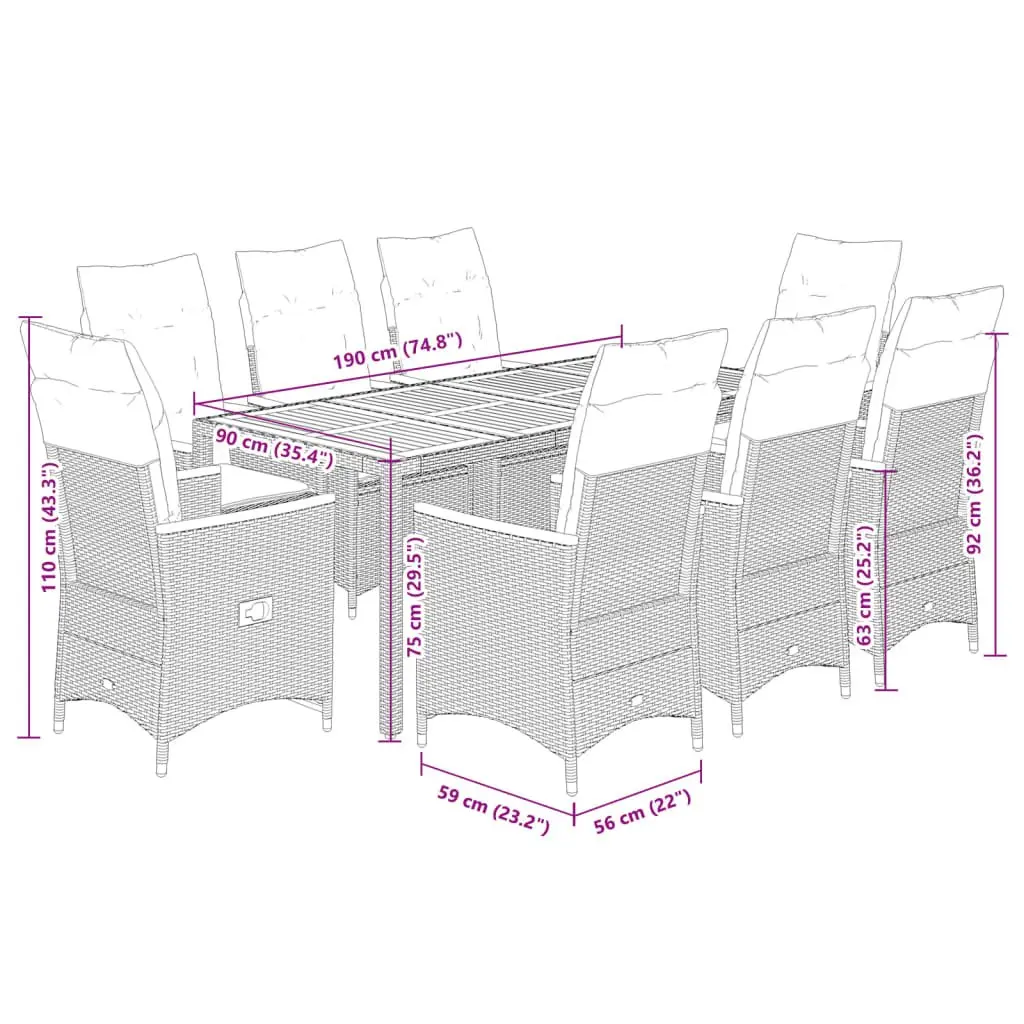 Grey Poly Rattan 9 Piece Garden Dining Set