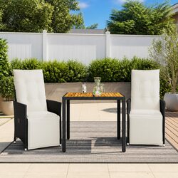 Durable 3 Piece Bistro Set with Cushions in Black